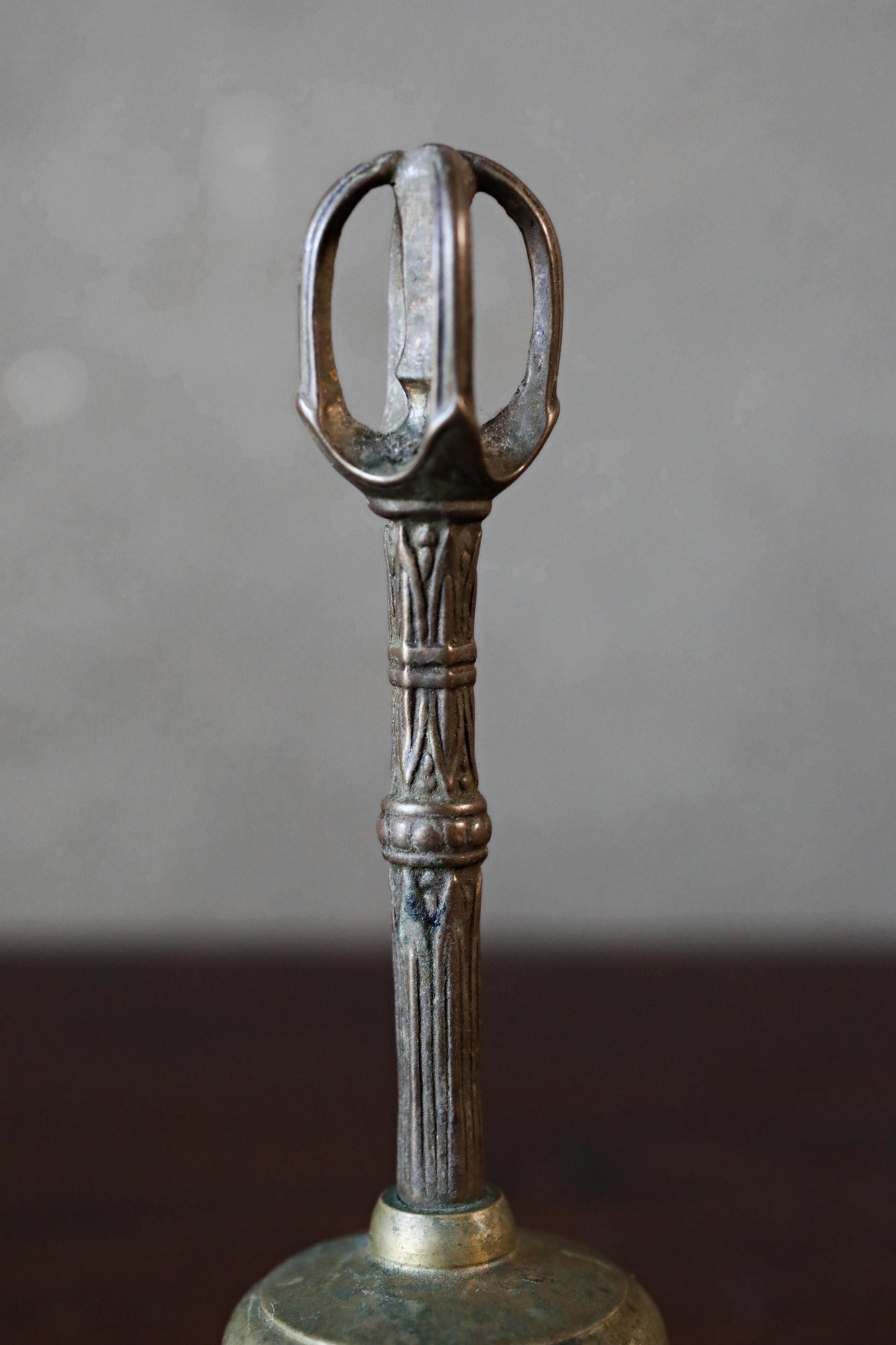 FINE! Japanese antique hand bell, esoteric buddhism altar chanting brass bronze hand bell pilgrim craft, monk tool for ceremony H4.7in/H12cm