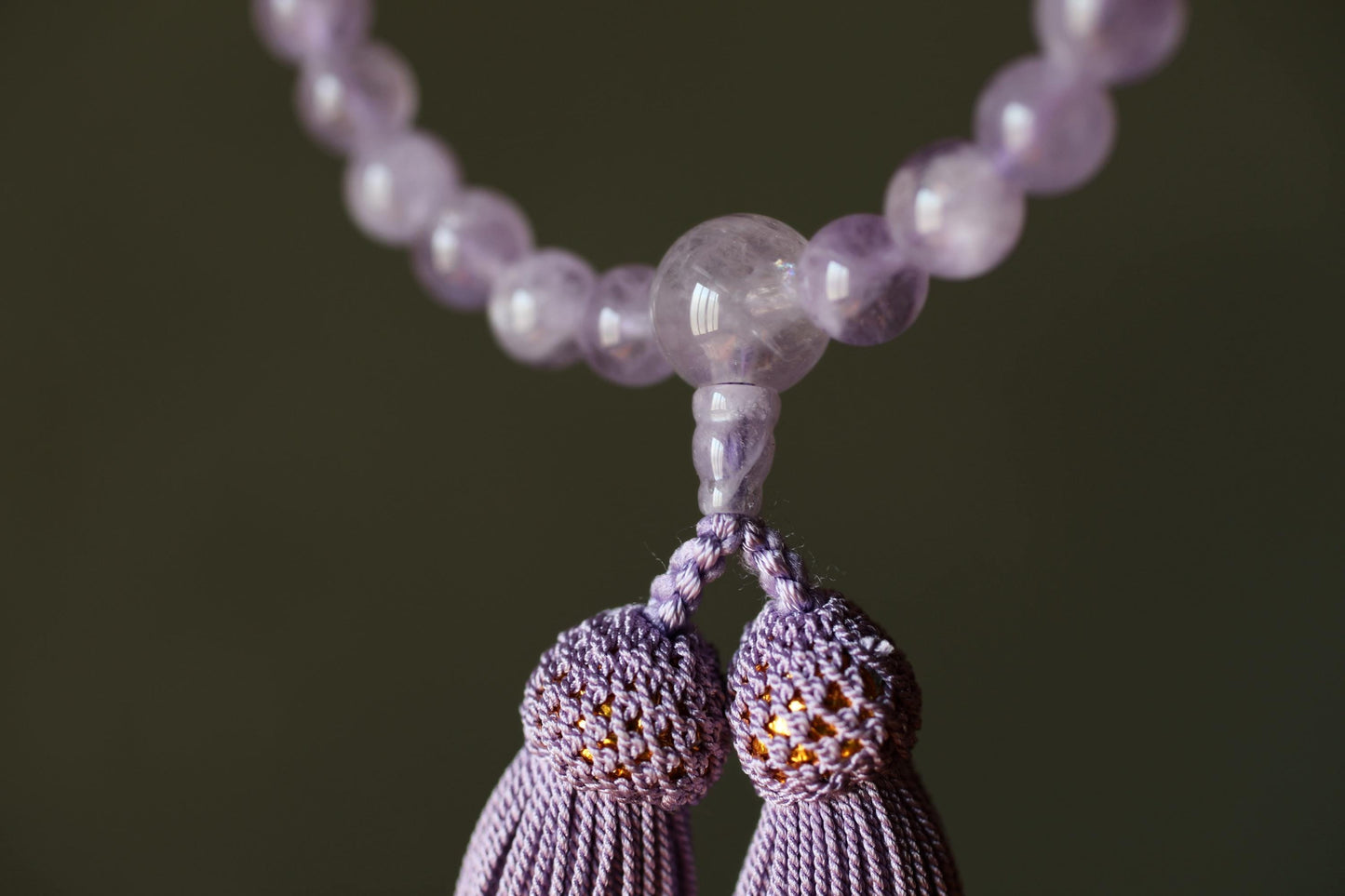 FINE! Japanese buddhist Prayer Rosary made of Amethyst beads and silk, JUZU Power stone Meditation Zen with Silk Pouch wooden box for GIT