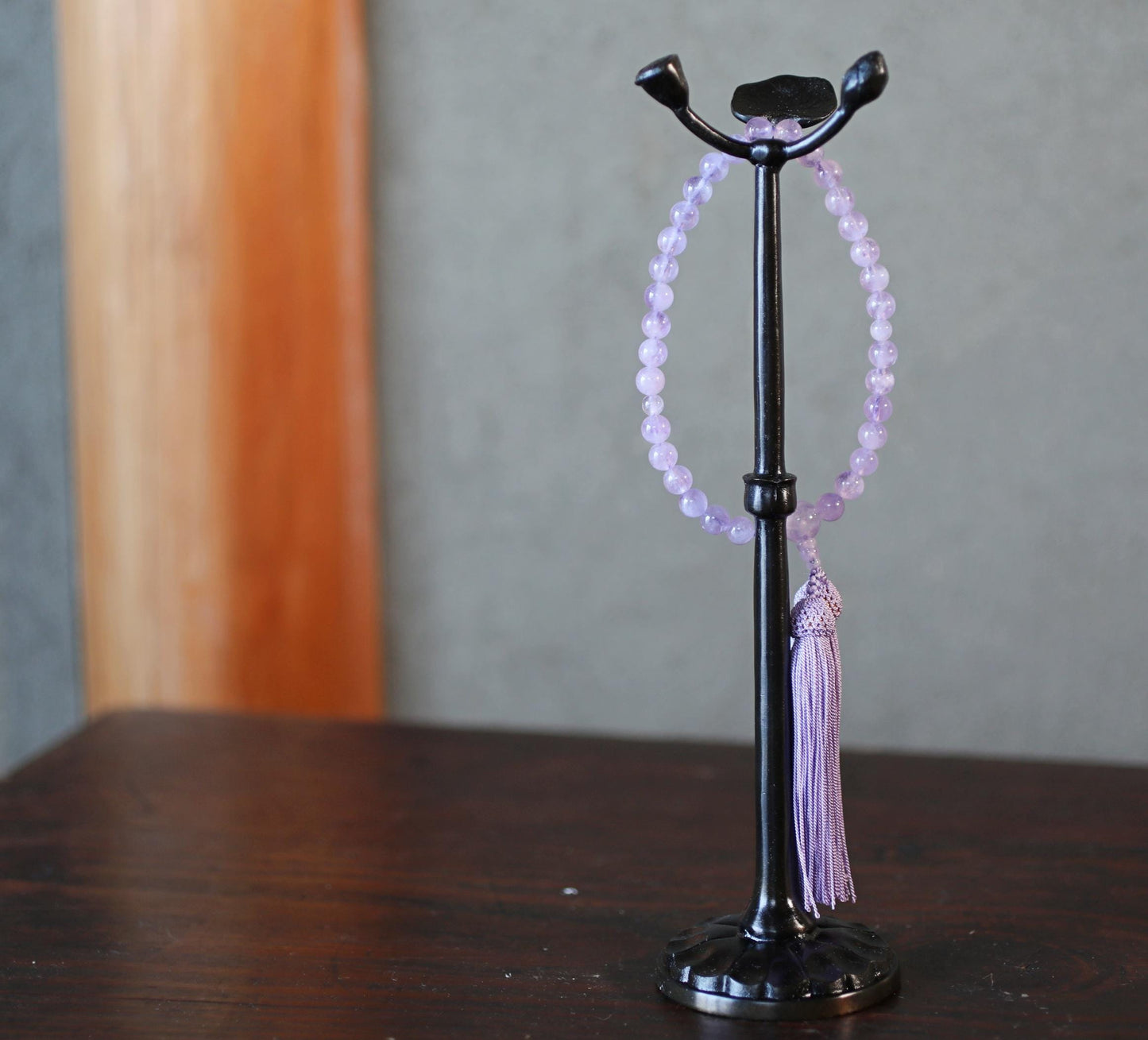 Japanese buddhist Prayer Rosary stand made of metal Lotus flower design, JUZU stand/ Power stone Necklace hanger H10.7in/H27.2cm