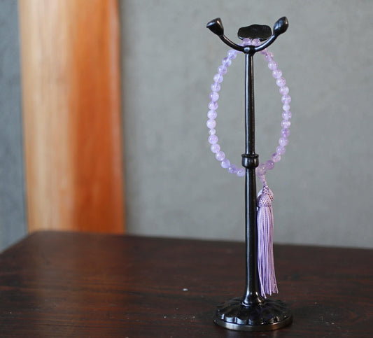Japanese buddhist Prayer Rosary stand made of metal Lotus flower design, JUZU stand/ Power stone Necklace hanger H10.7in/H27.2cm