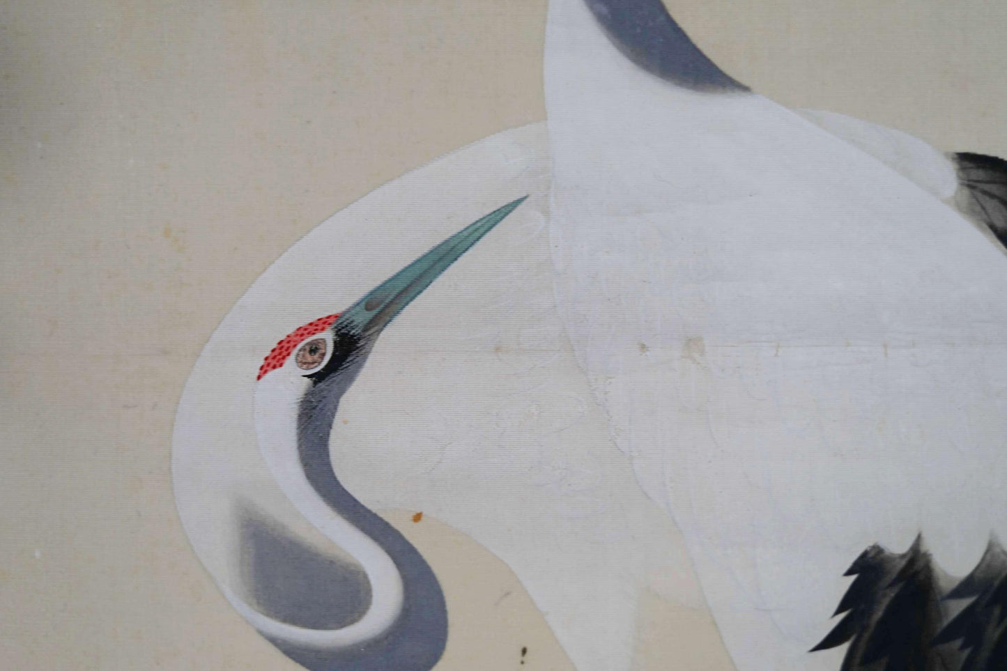 Japanese vintage hanging scroll of water color painting, a pair of cranes, celebrating a new year Kakejiku furniture H49.2×20.1in / 125x51cm