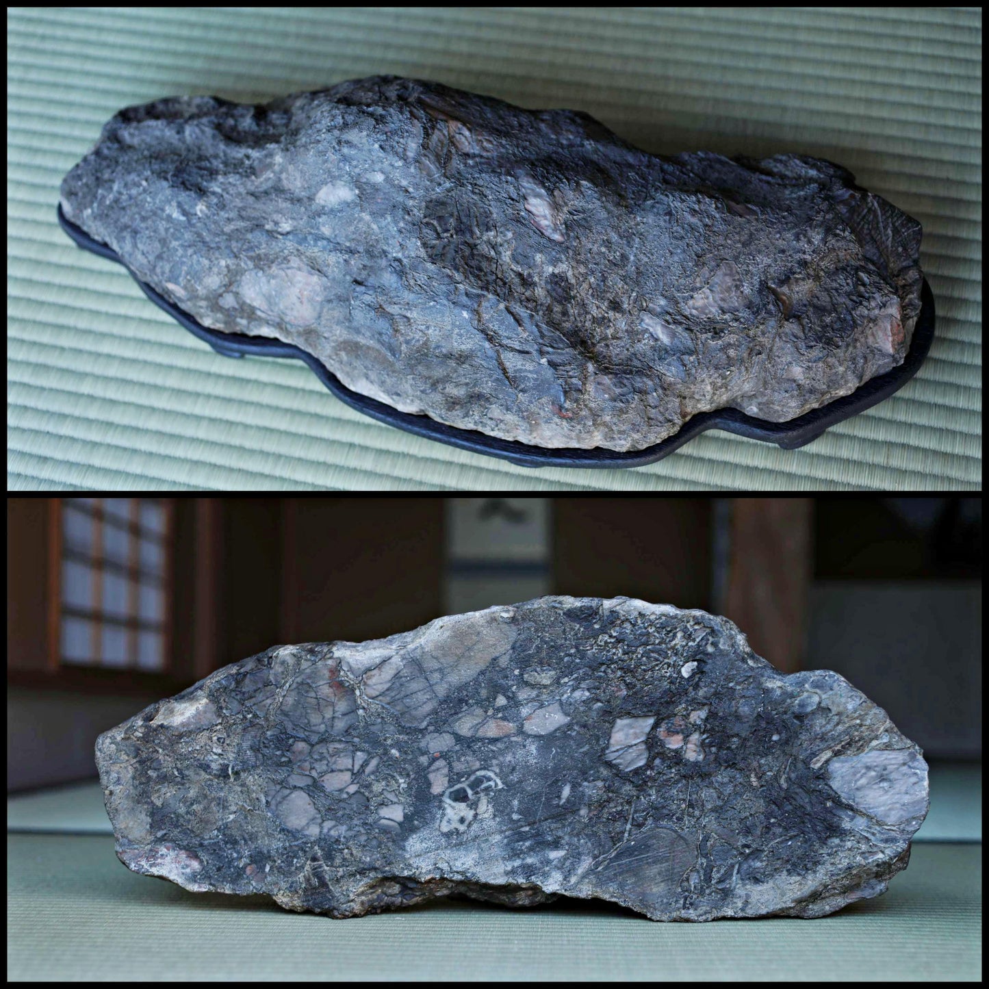 BIG! Japanese old "SUISEKI" scholars stone, indoor viewing stone, Zen garden stone, with a hand carved pedestal  W20.7in / 52.5cm