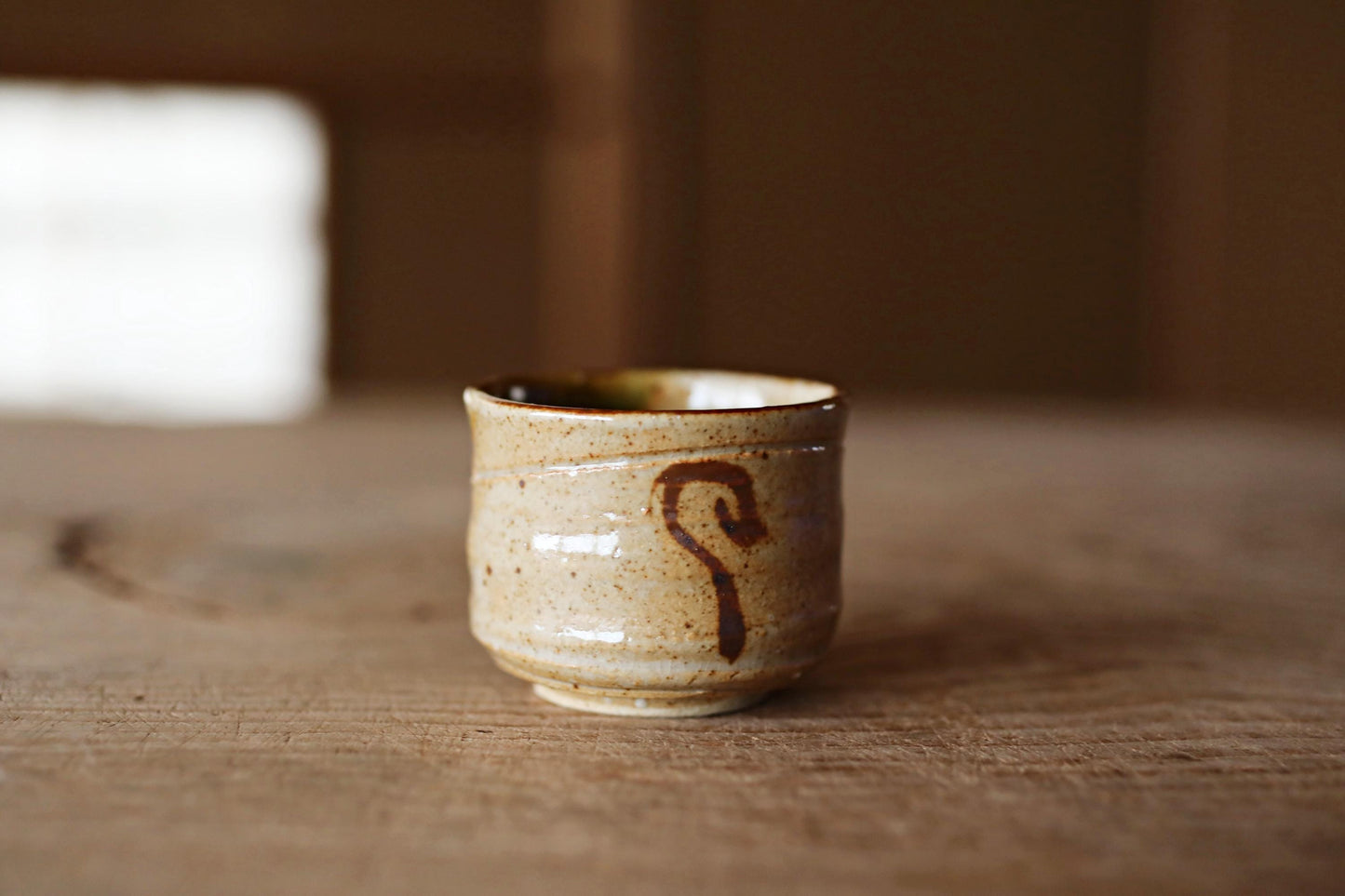 Japanese vintage kiln art sake cup Oribe green with sign "sakazuki" "guinomi" with wooden box Calligraphy For GIFT 1.8in×2.4in/4.5×6cm