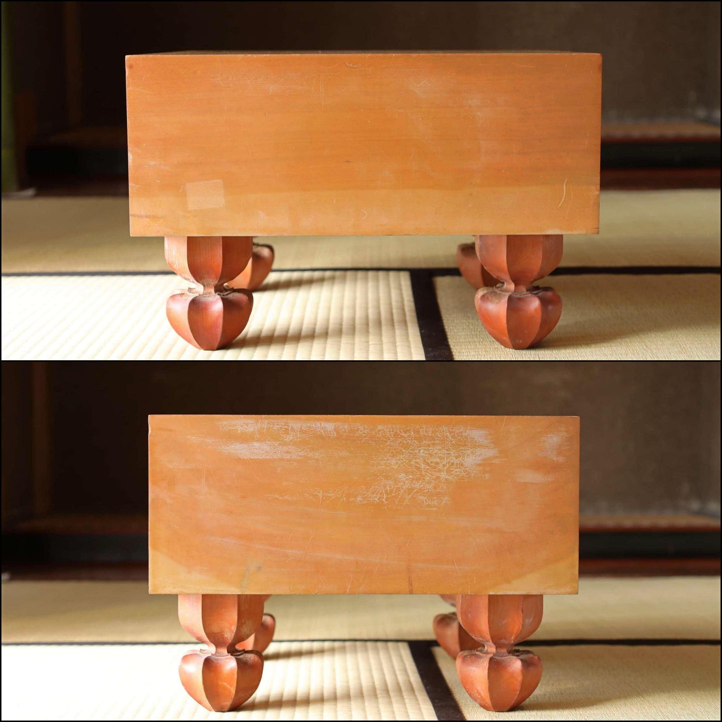 FINE! Go playing table curved out of a single wood, IGO stone shell set board game ,Japanese furniture HAMAGURI H11.9×17.9in/H30.3×45.5cm