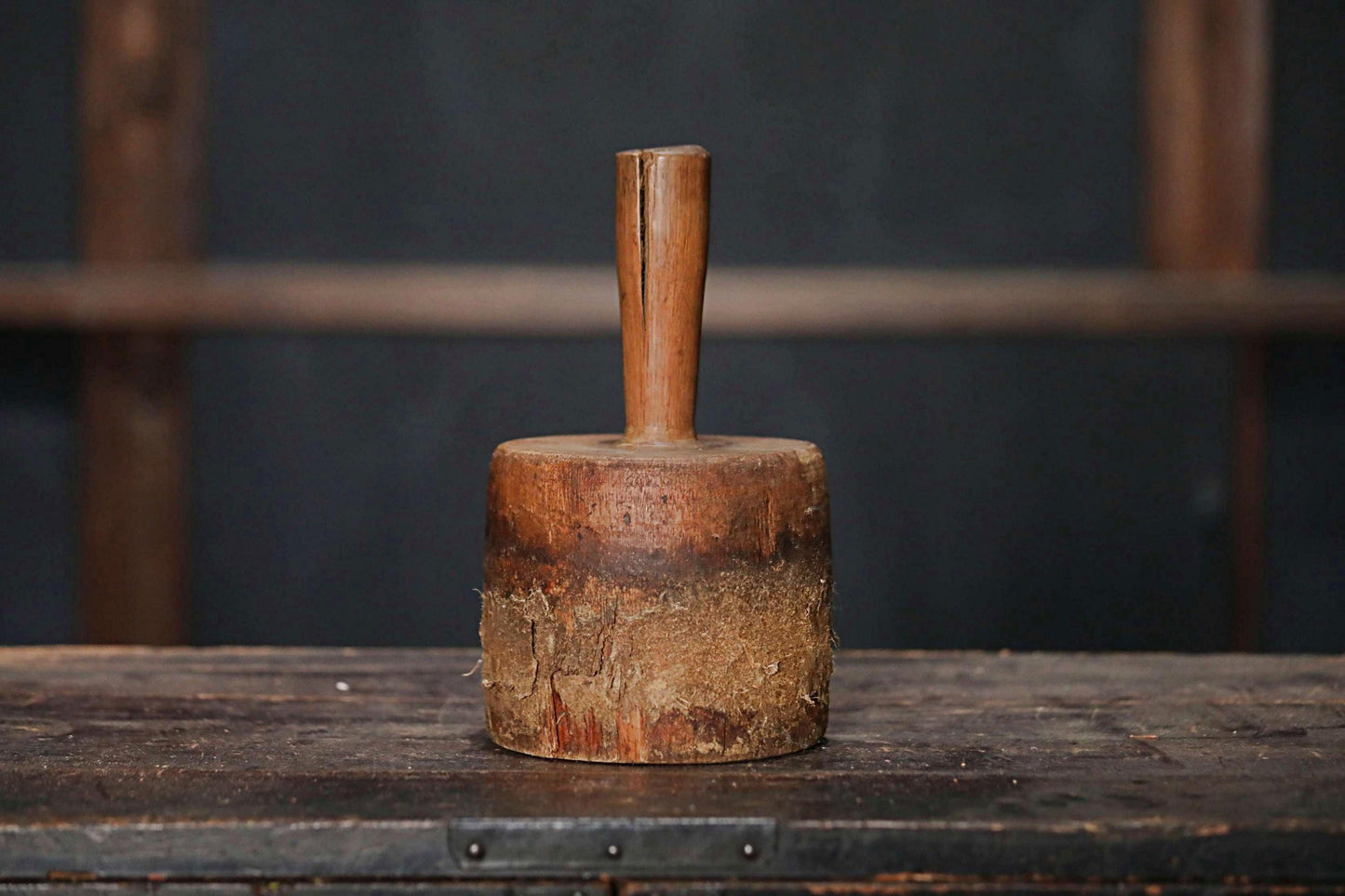 Japanese vintage wooden straw hammer name "KINUTA", MINGEI, Farmer's tool hand craft /wooden pedestal hat rack H9.3×5.1in/H23.5×13cm
