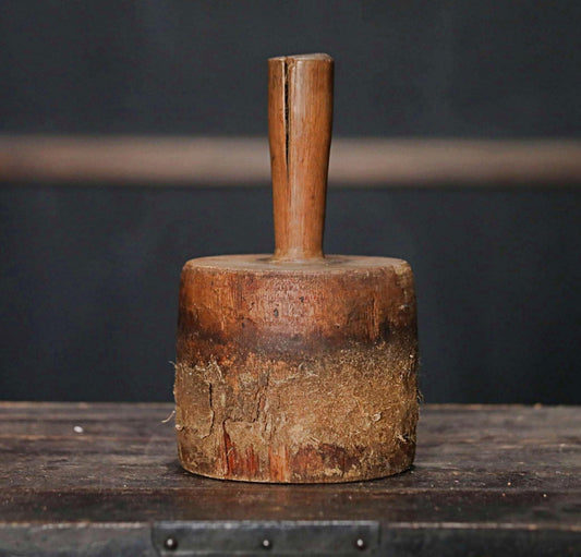 Japanese vintage wooden straw hammer name "KINUTA", MINGEI, Farmer's tool hand craft /wooden pedestal hat rack H9.3×5.1in/H23.5×13cm