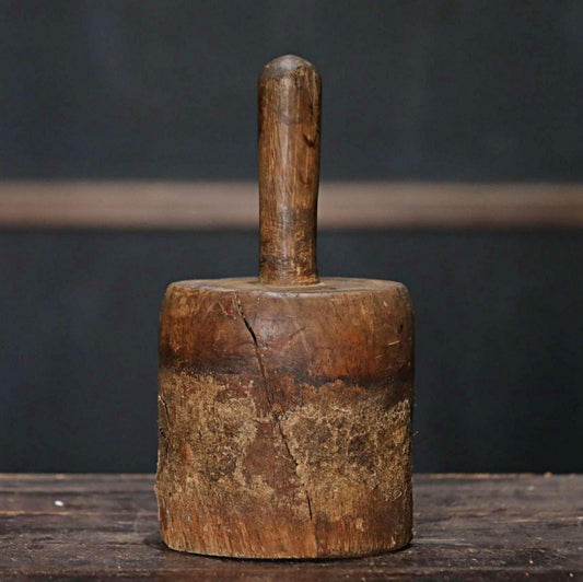 Japanese vintage wooden straw hammer name "KINUTA", MINGEI, Farmer's tool hand craft /wooden pedestal hat rack H9.3×5.1in/H23.5×13cm
