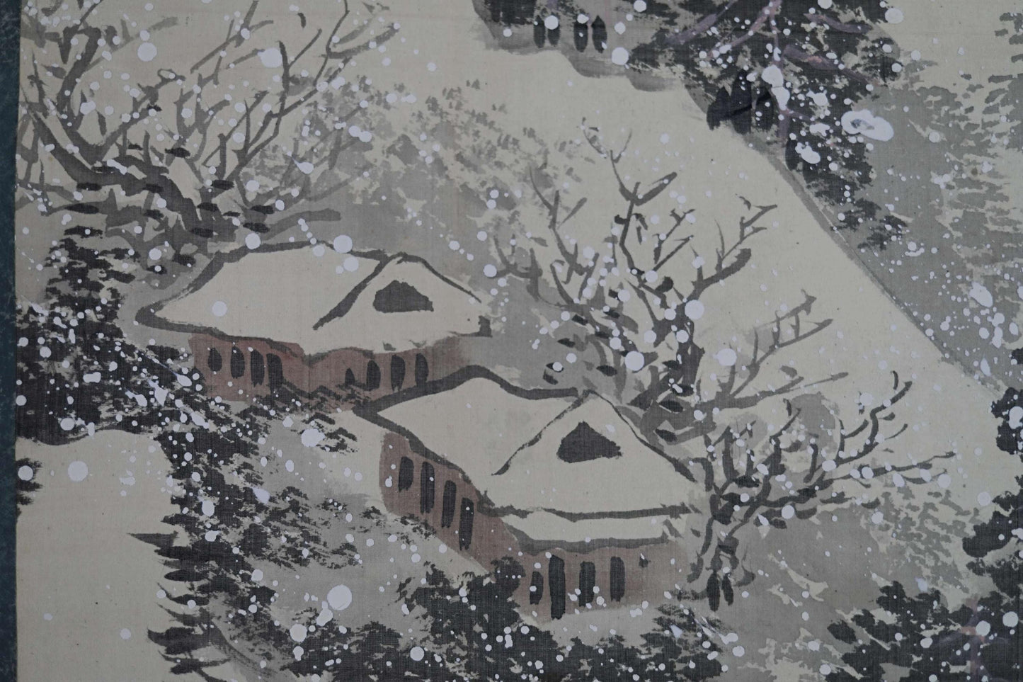 Japanese antique brush ink painting scroll fine Landscape in winter mountain valley, Kanji signature, KAKEJIKU H67.3×18.9in / 171x48cm