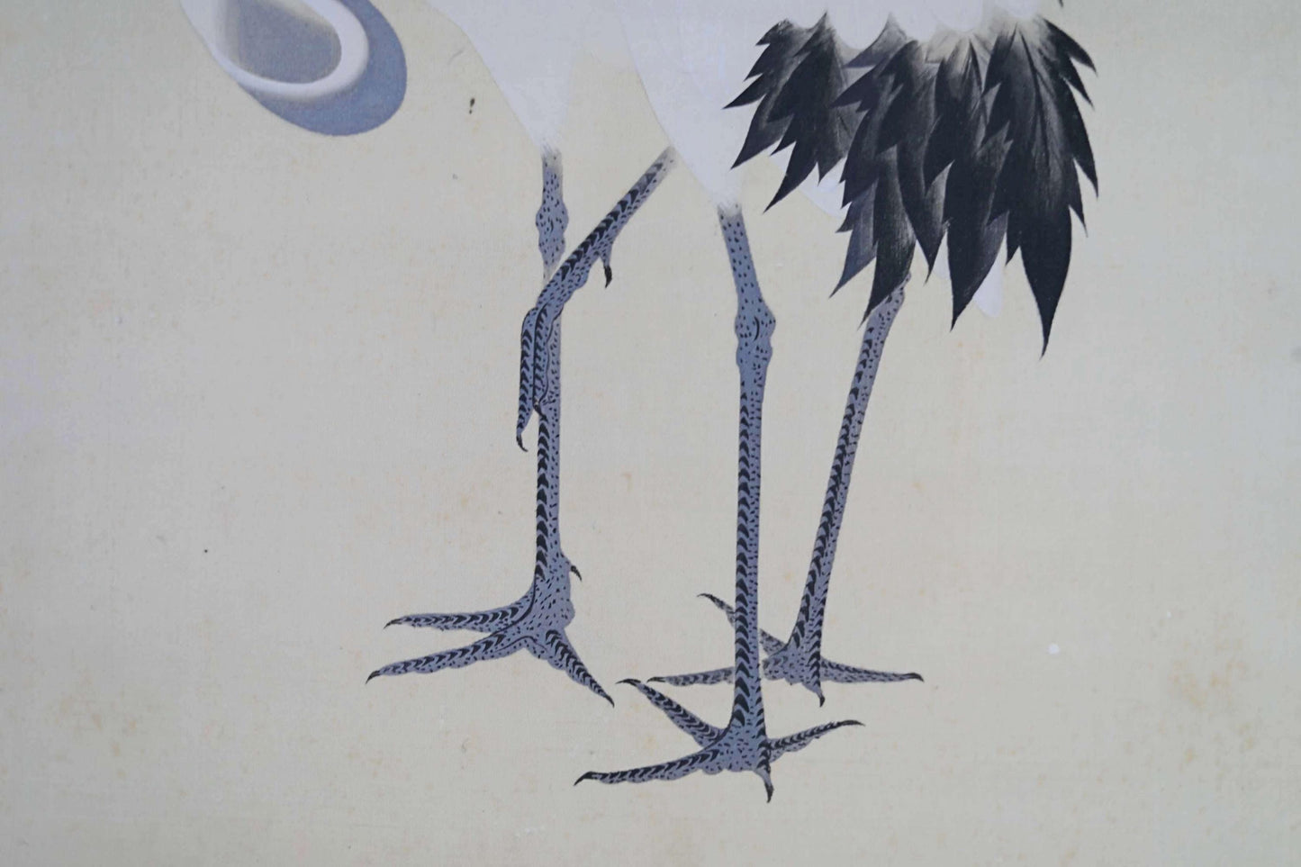 Japanese vintage hanging scroll of water color painting, a pair of cranes, celebrating a new year Kakejiku furniture H49.2×20.1in / 125x51cm