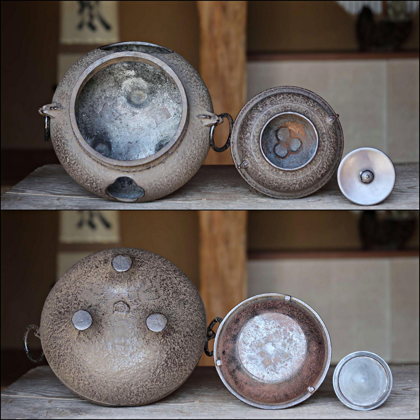 CHAGAMA, 朝鮮風炉 "Chosen Furo" Japanese antique set of cast iron kettle and brazier For Tea ceremony Perfect set 1980s H13×12.6in/H33×32cm