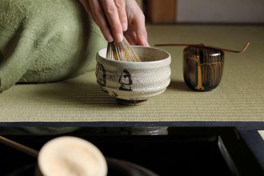 Green tea bowl Japanese vintage CHAWAN "SHINO" ware like children's drawings design handmade Matcha Cup Tea Ceremony with box 4.7in/12cm