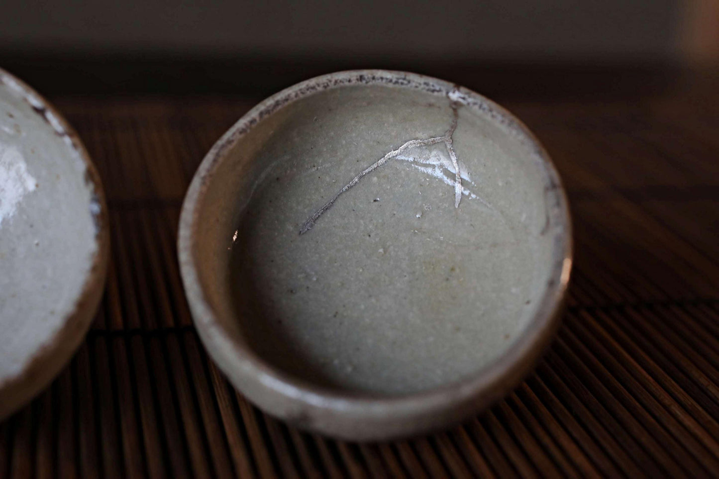 Japanese antique set of 3 small sake cup old KARATSU kintusgi silver repair "sakazuki" "guinomi" For gift 1700s H1.2×2.2in/H3×5.5cm