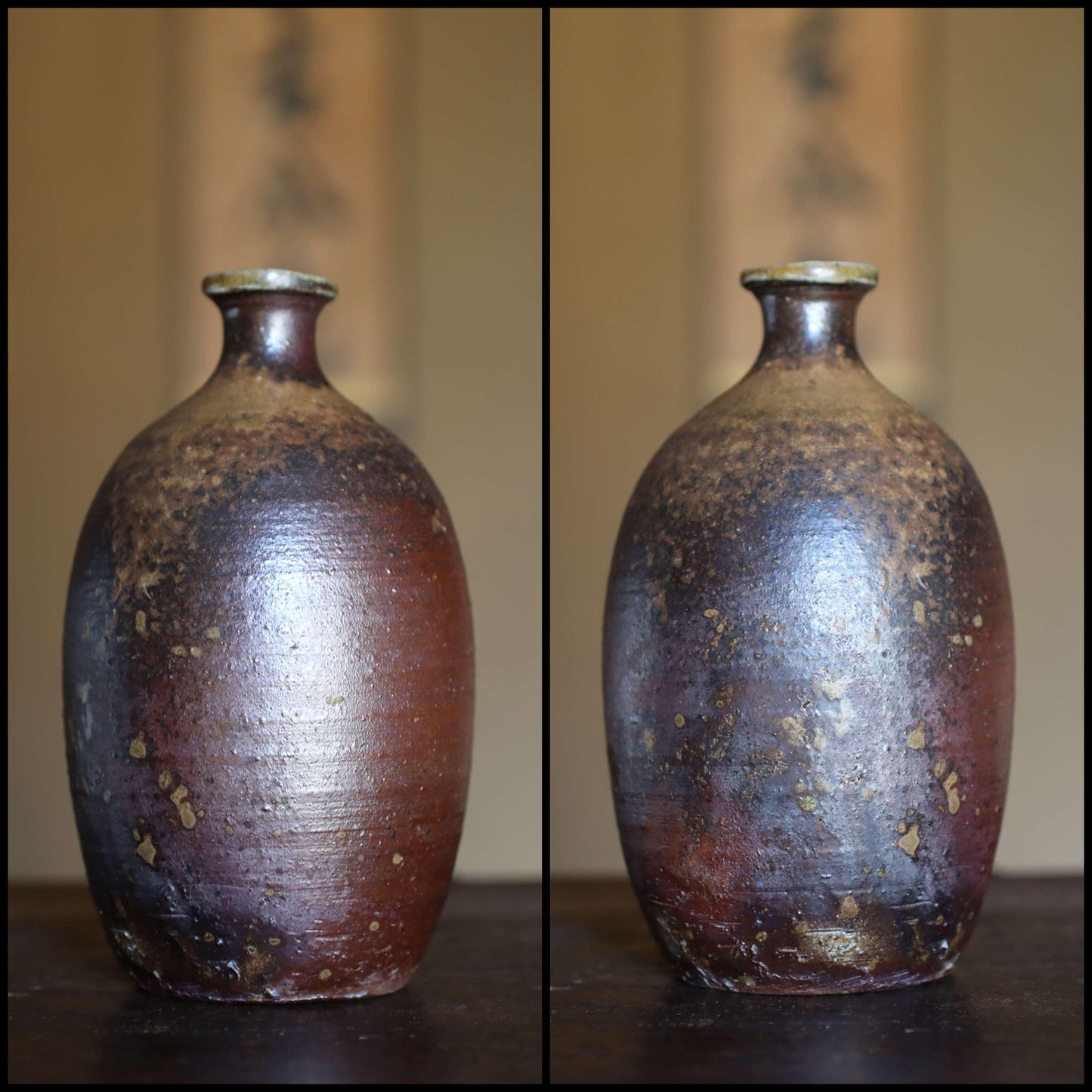 Japanese antique pottery "Bizen ware"  Hidasuki flower vase 1960s Beautiful earth color no glazed with a box  H7.1×3.9in/H18×10cm