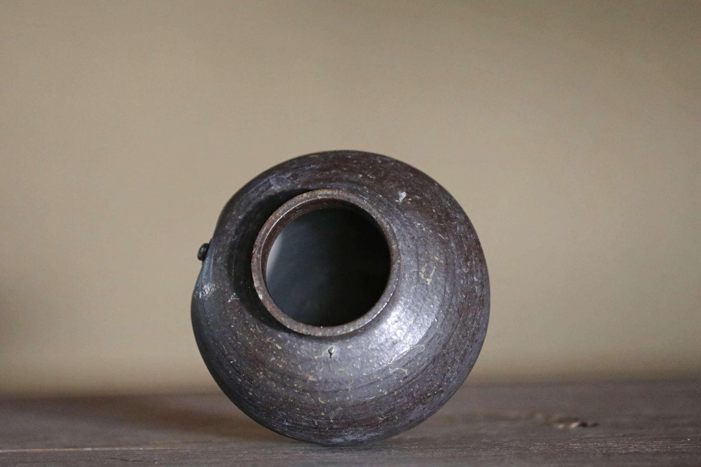 FINE! 1800s Japanese antique BIZEN vase old hand made ceramic jar flower vase with doll for tea ceremony Ikebana H5.3×5.3in/H13.5×13.5cm