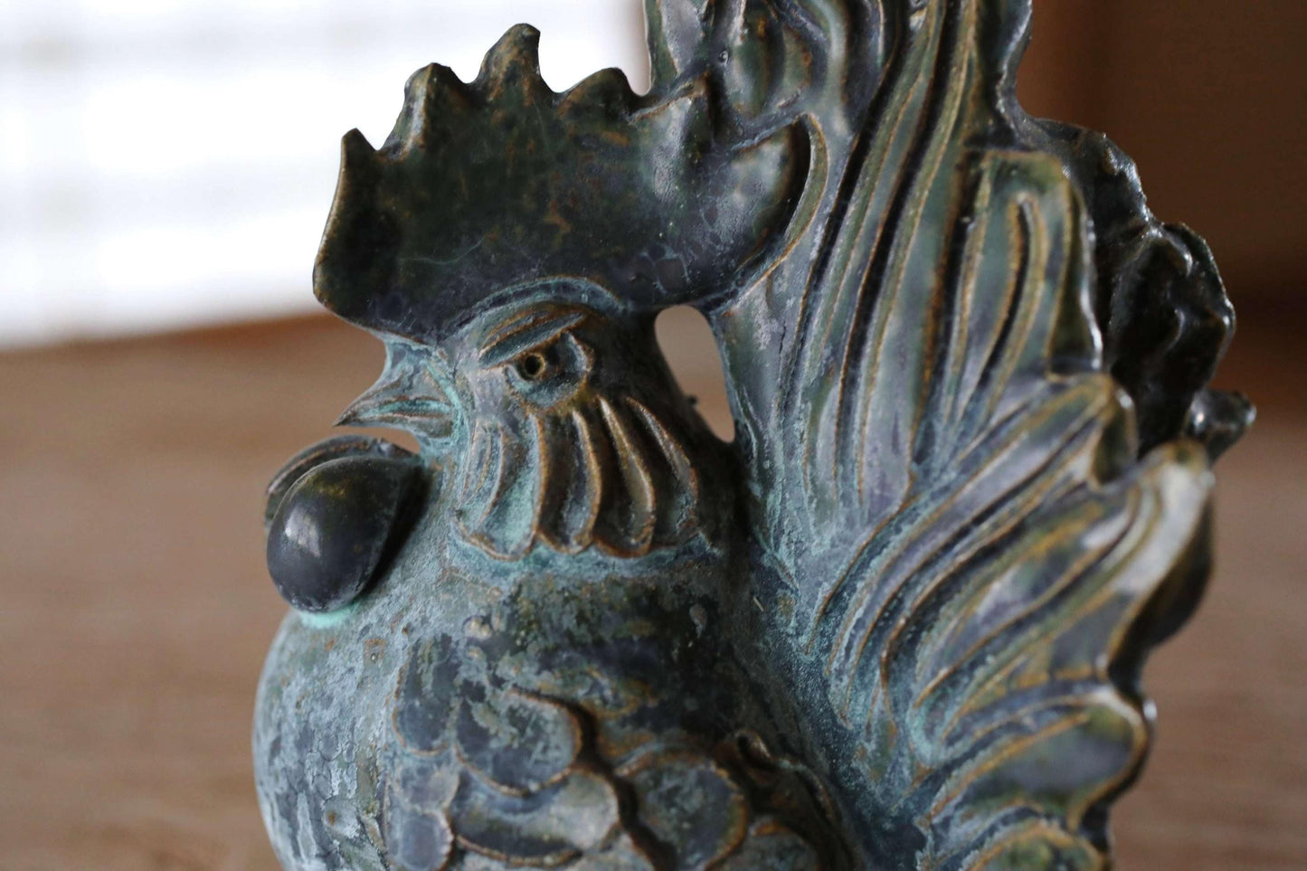 Japanese hen doll made of pottery Blue copper-like glaze hand made animal ornament Kanji Signature zodiac H6.9×4.7in/17.5×12cm