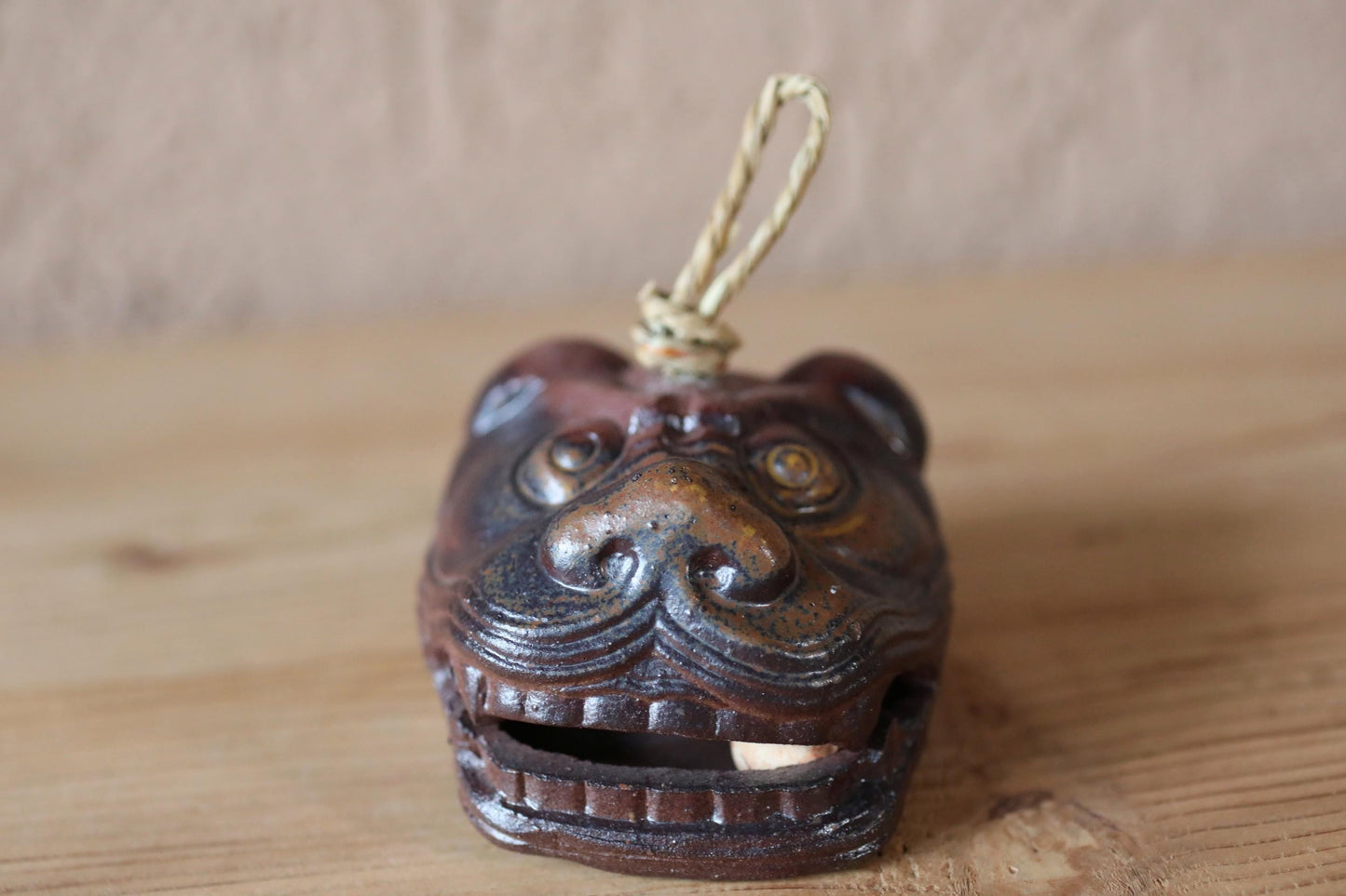 Japanese pottery bell "SHISHI" lion doll ornament Paper weight, Christmas Ornaments Japanese vintage small bell H2.2in/H5.5cm