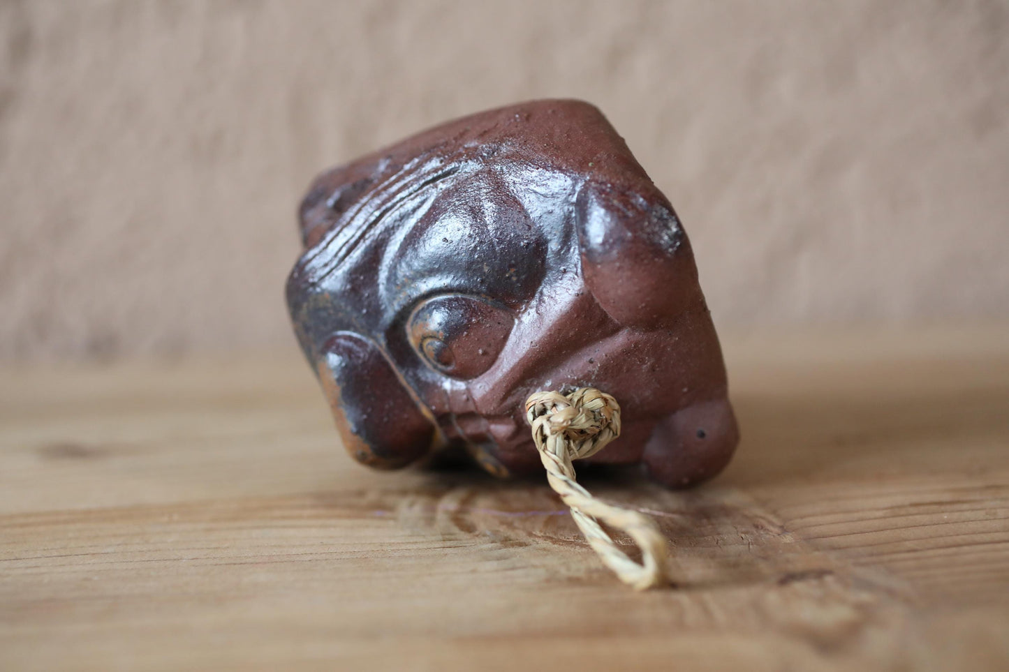 Japanese pottery bell "SHISHI" lion doll ornament Paper weight, Christmas Ornaments Japanese vintage small bell H2.2in/H5.5cm