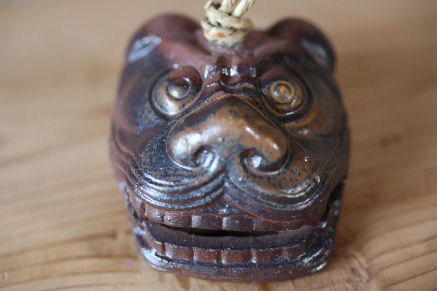 Japanese pottery bell "SHISHI" lion doll ornament Paper weight, Christmas Ornaments Japanese vintage small bell H2.2in/H5.5cm