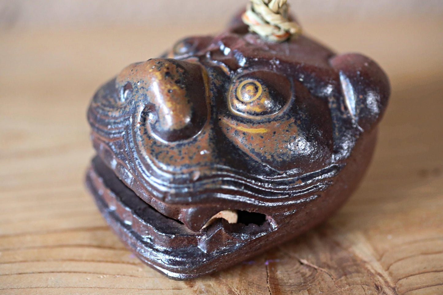 Japanese pottery bell "SHISHI" lion doll ornament Paper weight, Christmas Ornaments Japanese vintage small bell H2.2in/H5.5cm