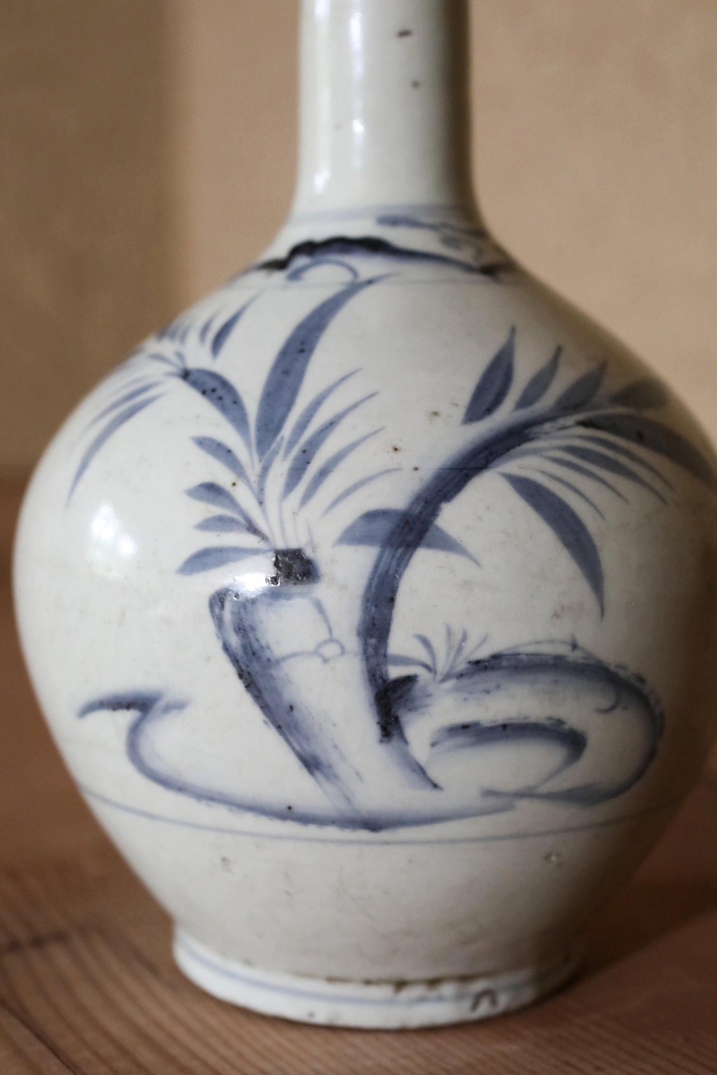 Japanese antique porcelain Sake bottle vase indigo blue&white hand painting flower SOMETSUKE KOIMARI 1800s EDO craft  H10.4×5.9in/H26.5×15cm