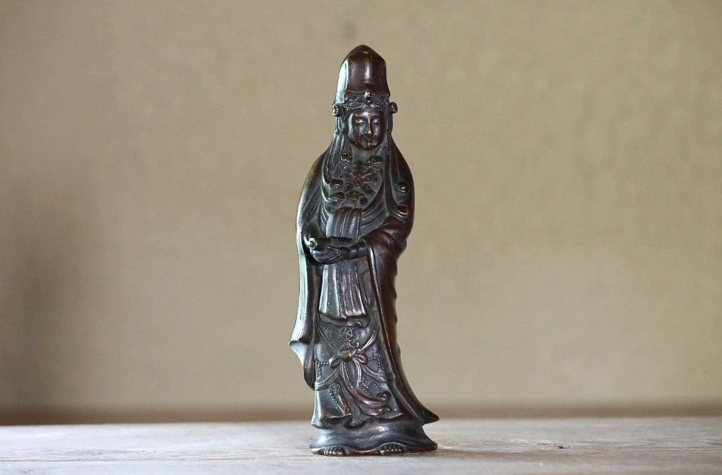 FINE! Japanese vintage bronze metal buddha Kannon statue buddhist temple statue made of old Bronze H12.6in/H32cm