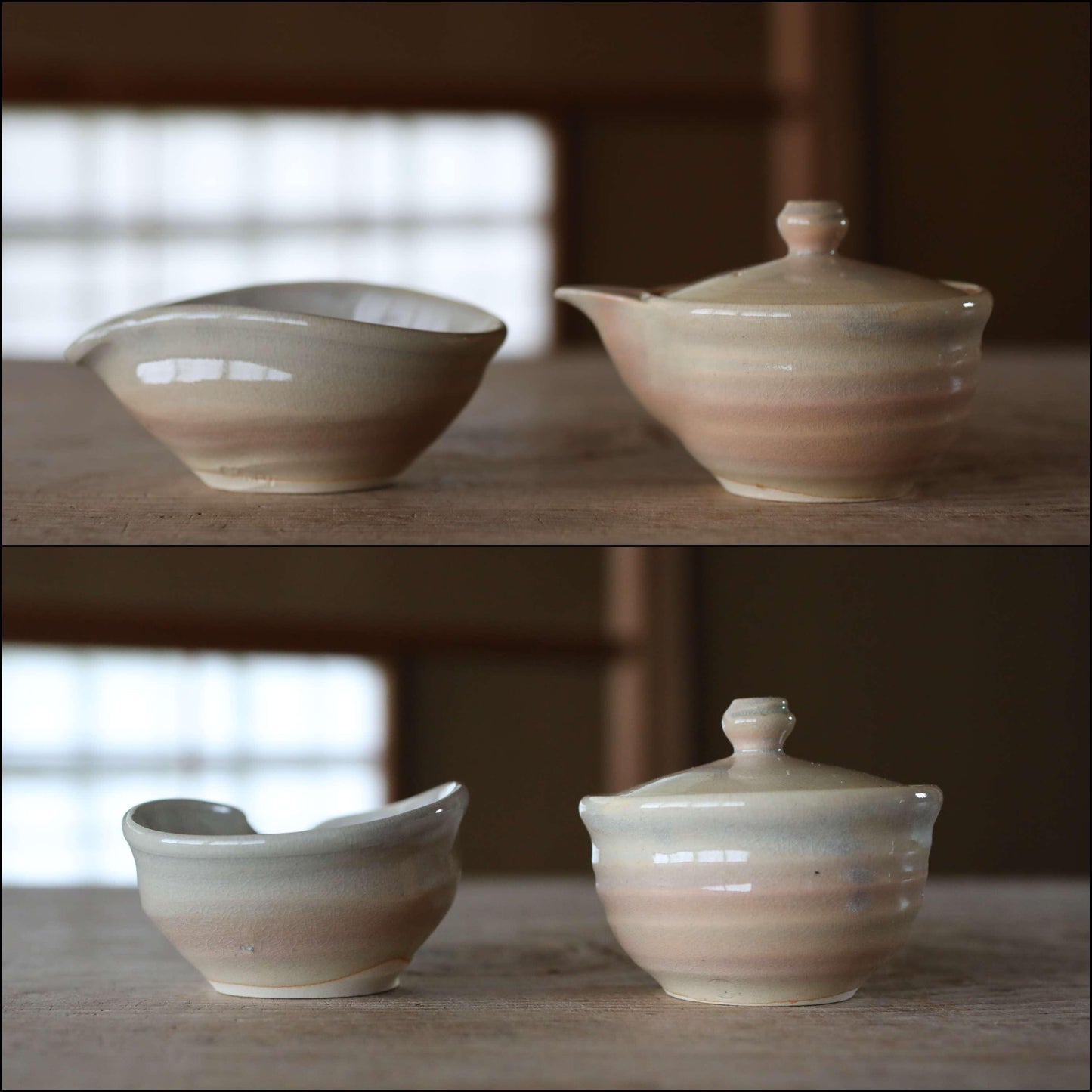Japanese vintage HAGI ware ceramic kiln Perfect tea set, pot, 6cups, waste-water-container SENCHA tableware Tea ceremony For GIFT