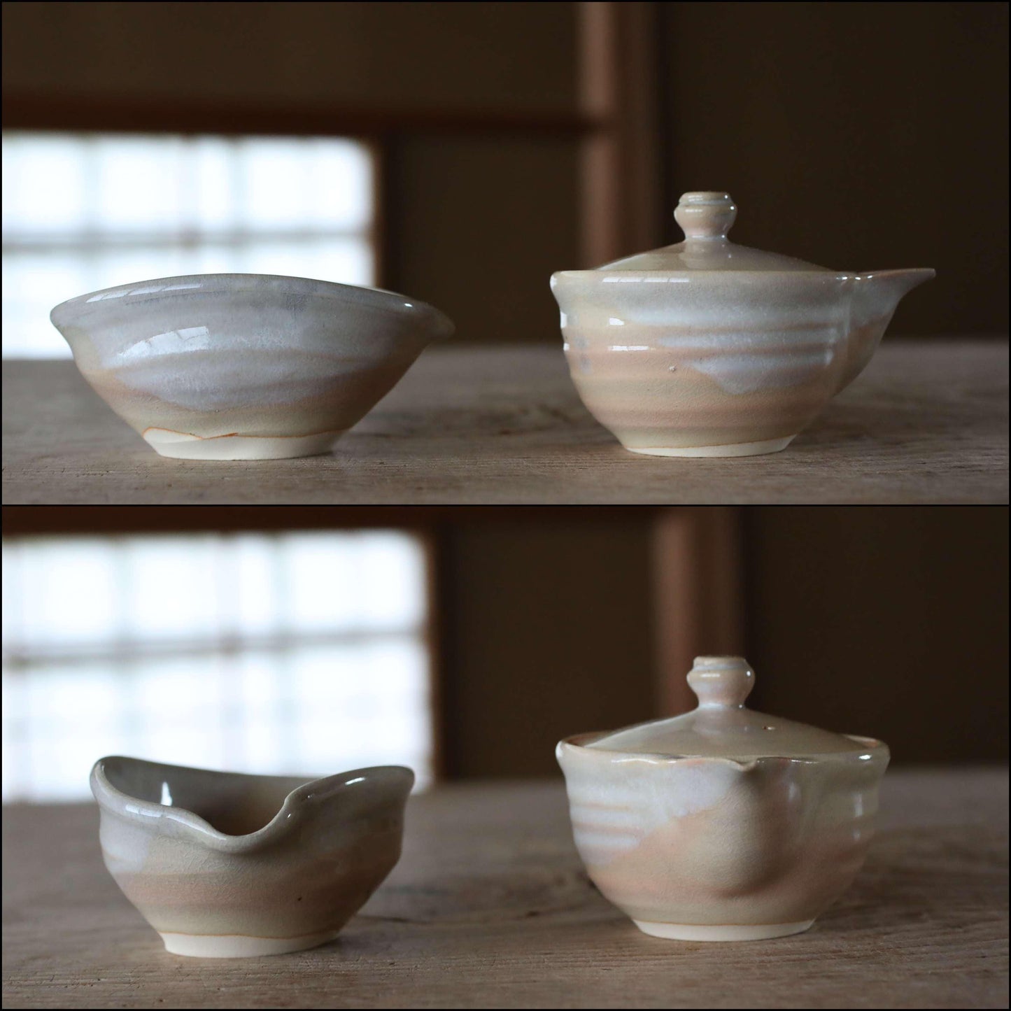 Japanese vintage HAGI ware ceramic kiln Perfect tea set, pot, 6cups, waste-water-container SENCHA tableware Tea ceremony For GIFT