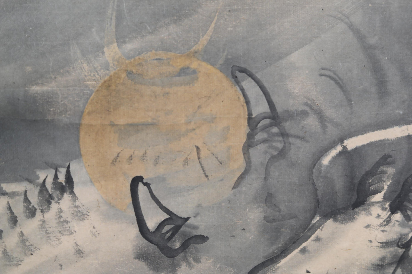Japanese antique DRAGON ink brush painting hanging scroll by "呉春 Gosyun" ,KAKEJIKU with BOX 1700s Edo, signed H72in/183cm