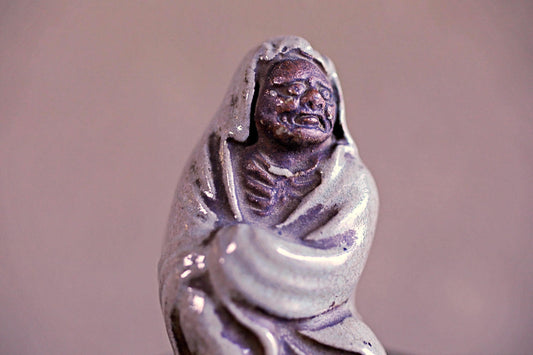Figurine of traditional Japanese character small DARUMA made ceramic with Kanji signature, Japanese Antique Ornament doll H2.8×1.8×1.8in