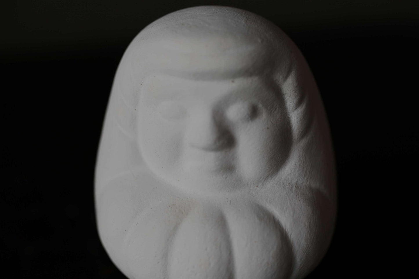 Japanese vintage "Daruma" doll pottery statue all white abstract ornament, ceramic savings box Buddhist monk priest ZEN master,H3.1in/H8cm