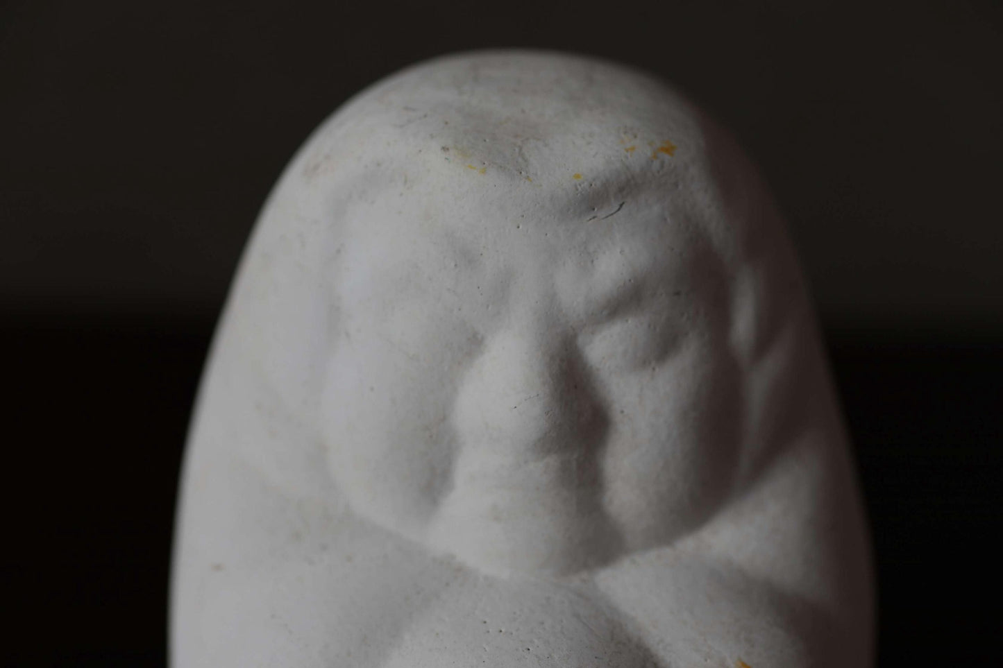 Japanese vintage "Daruma" doll pottery statue all white abstract ornament, ceramic savings box Buddhist monk priest ZEN master,H4.7in/H12cm