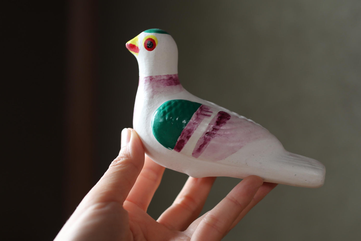 Japanese old pottery whistle Aomori and traditional toys Dove-shaped bird whistle in colors W4.7in/W12cm