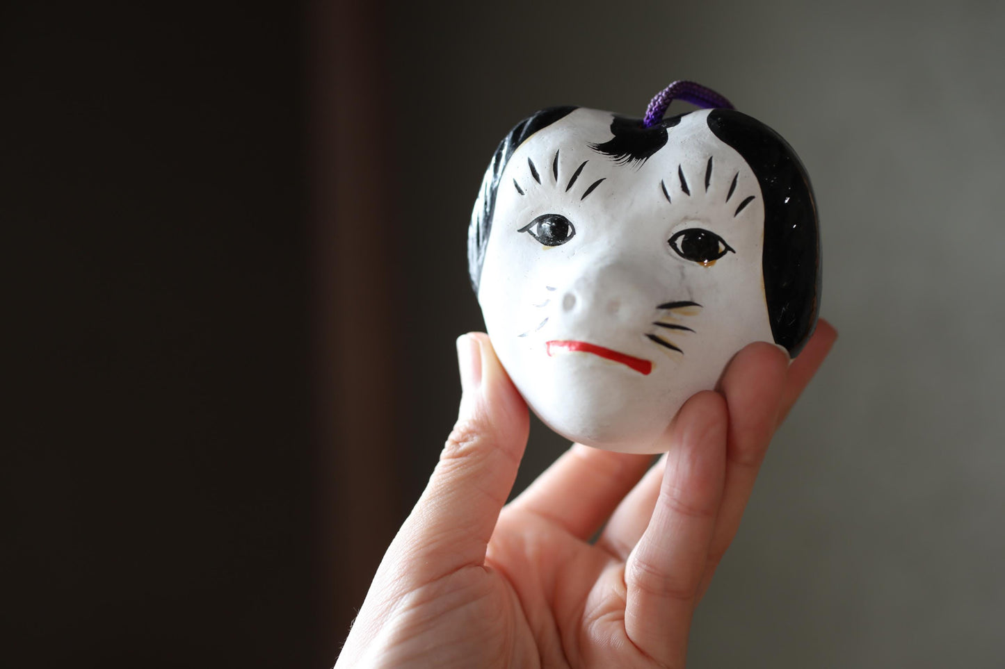 Japanese vintage old pottery bell traditional folk toys dog-shaped doll ornament with Kanji H2.8in/H7cm
