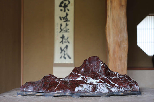 BIG! Japanese old "SUISEKI", scholars stone, indoor viewing stone,  mountain shaped, with a hand carved pedestal,H7.9×W25in