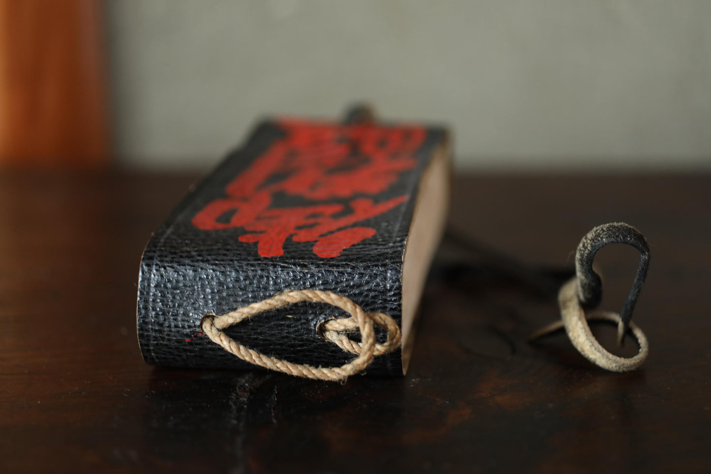 RARE! Japanese antique 1923s book leather cover with Kanji traditional for Visiting shrines and collecting stamps old blank notebook