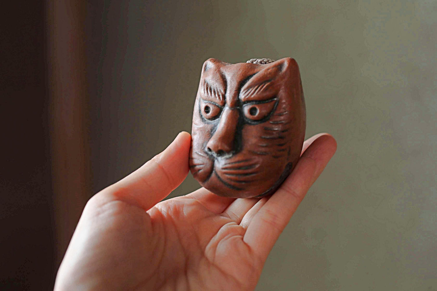Japanese vintage small pottery bell KITSUNE fox doll ornament Paper weight, Ornaments Japanese vintage small bell H2.6×2.2in/H6.5×5.5cm