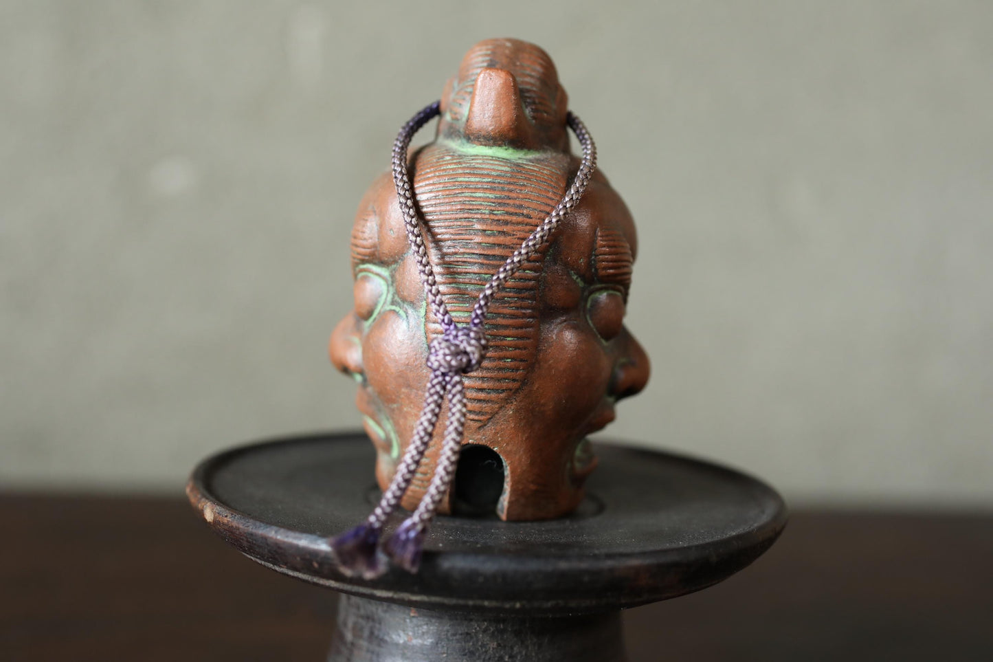 Japanese small pottery bell ONI demon doll talisman ornament Paper weight, Christmas Ornaments Japanese vintage small bell H3.5in/H9cm