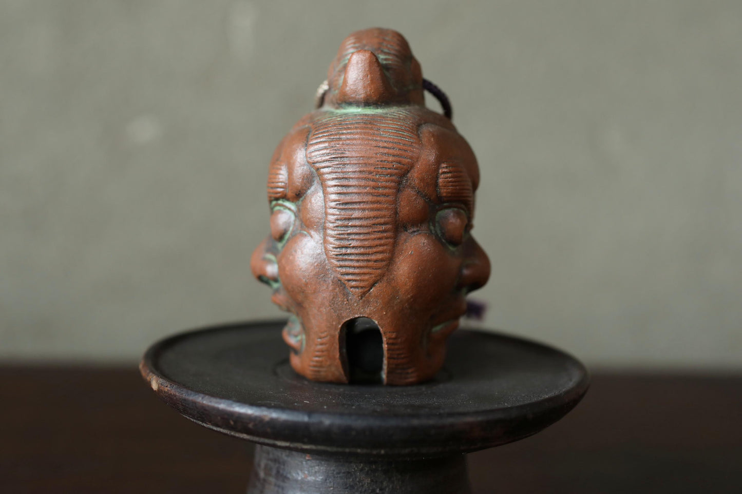 Japanese small pottery bell ONI demon doll talisman ornament Paper weight, Christmas Ornaments Japanese vintage small bell H3.5in/H9cm