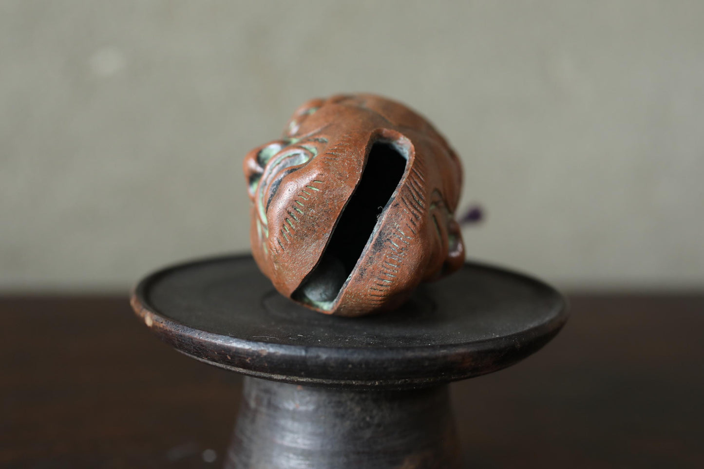 Japanese small pottery bell ONI demon doll talisman ornament Paper weight, Christmas Ornaments Japanese vintage small bell H3.5in/H9cm