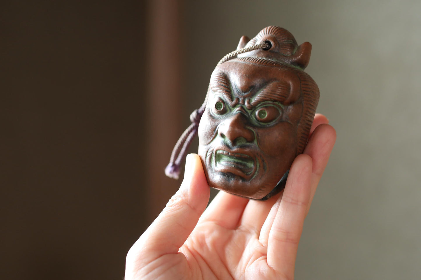 Japanese small pottery bell ONI demon doll talisman ornament Paper weight, Christmas Ornaments Japanese vintage small bell H3.5in/H9cm