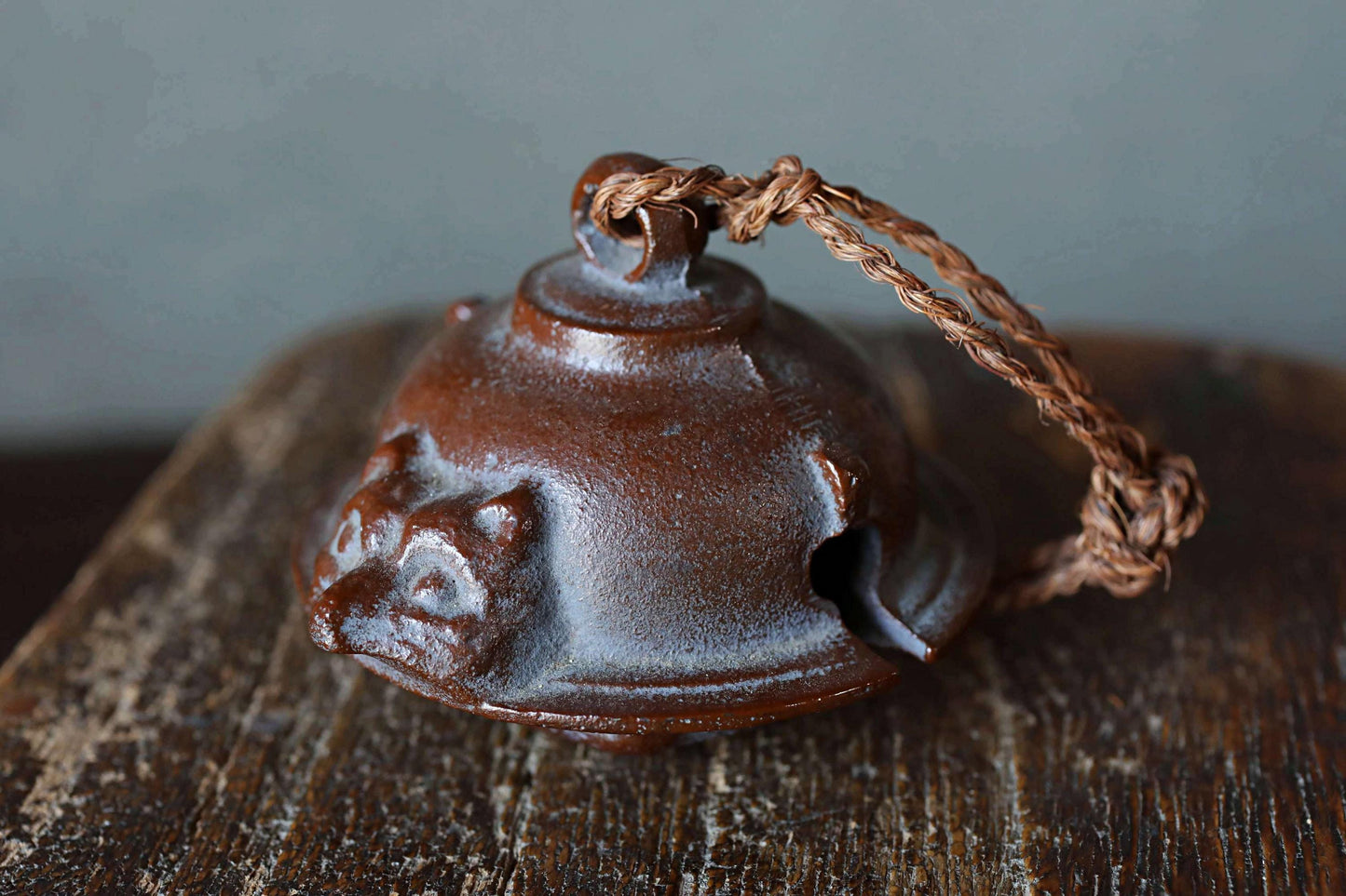 Japanese vintage metal bell Teapot fused with a racoon dog doll ornament Paper weight, Japanese ornament small bell H2.4×3.2in/H6×8.2cm