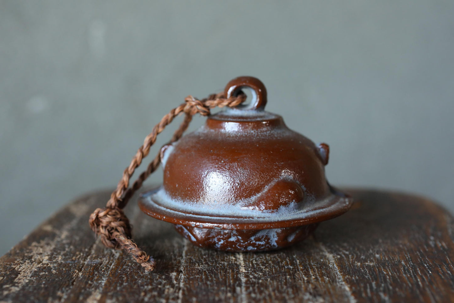 Japanese vintage metal bell Teapot fused with a racoon dog doll ornament Paper weight, Japanese ornament small bell H2.4×3.2in/H6×8.2cm