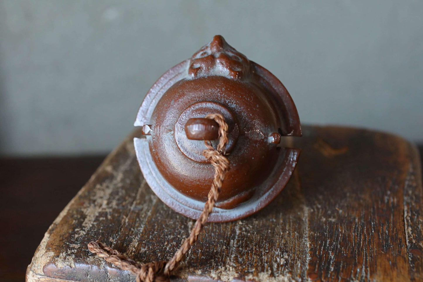 Japanese vintage metal bell Teapot fused with a racoon dog doll ornament Paper weight, Japanese ornament small bell H2.4×3.2in/H6×8.2cm