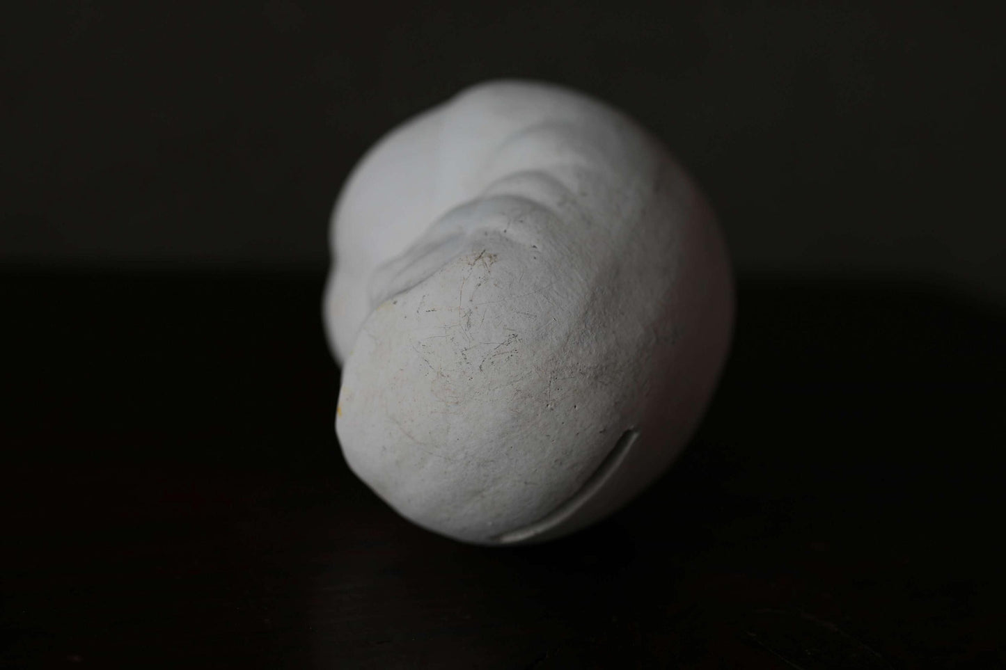 Japanese vintage "Daruma" doll pottery statue all white abstract ornament, ceramic savings box Buddhist monk priest ZEN master,H4.7in/H12cm