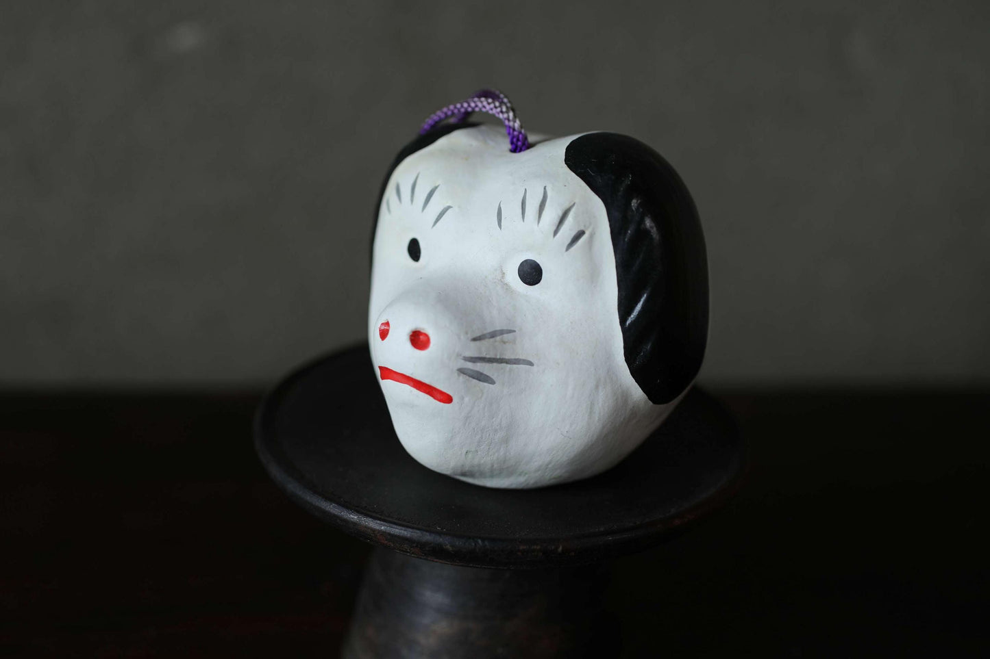 Japanese vintage old pottery bell traditional folk toys dog-shaped doll animal ornament with Kanji H3in/H7.5cm