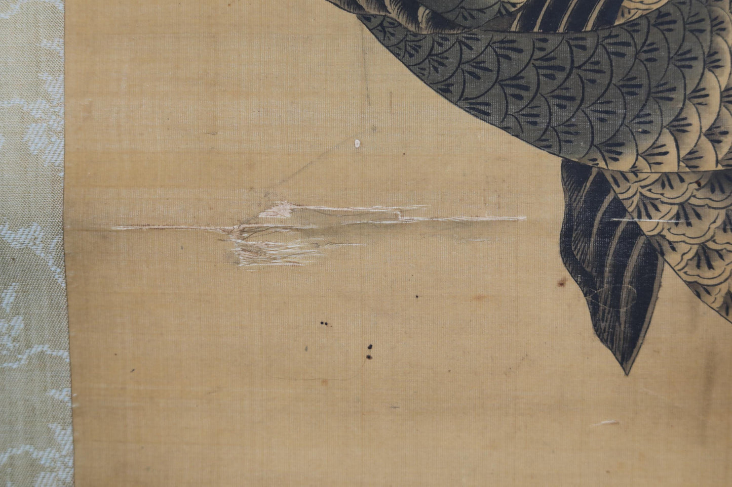 FINE! Japanese antique 1800s watercolor painting scroll fine painted fish carps, KAKEJIKU with signed seal H64.2in/H163cm