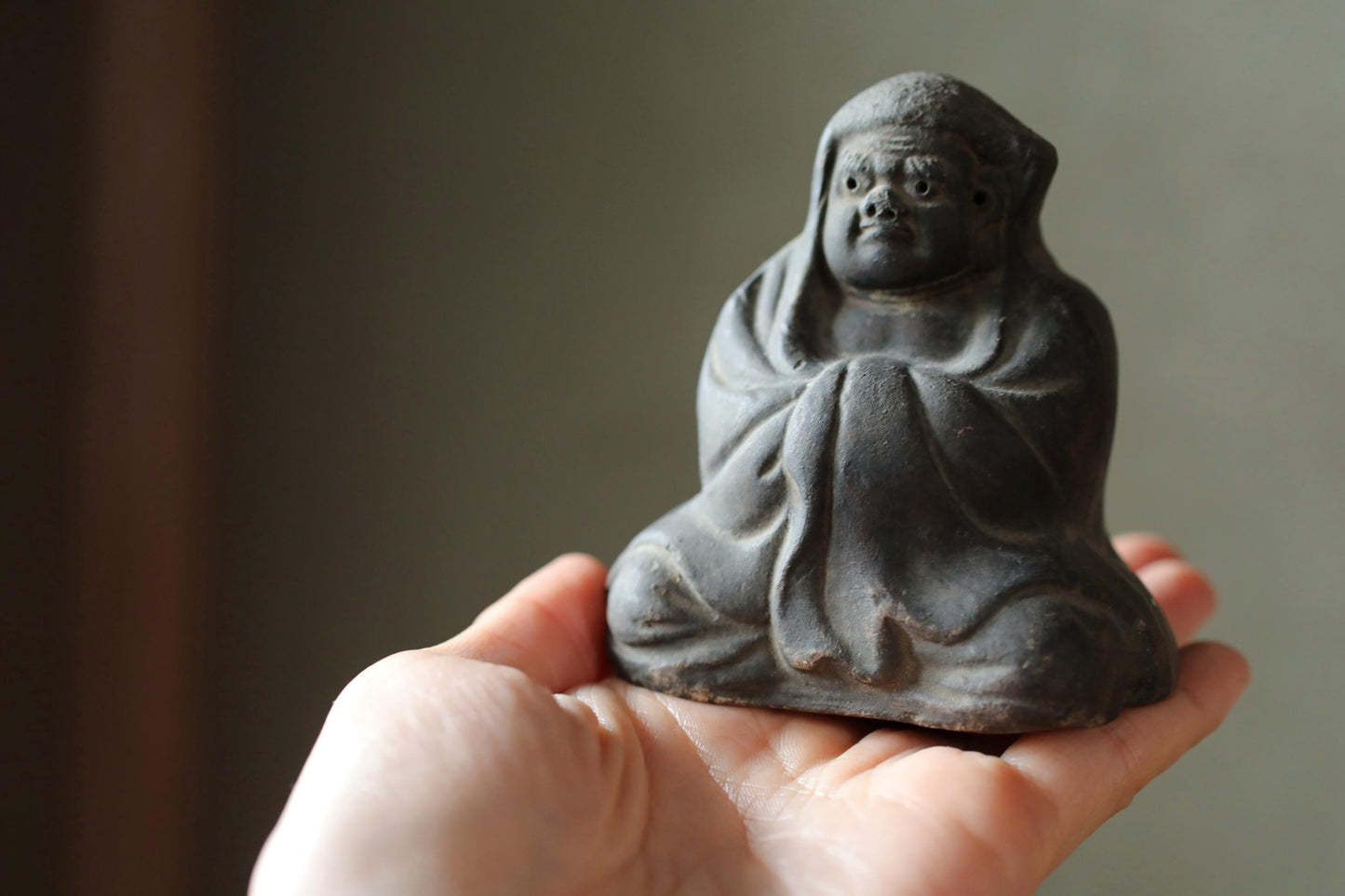 Japanese antique DARUMA statue ceramic buddhist Zen master doll ornament made pottery , Japanese Zen monk doll H3×3in/H7.6×7.7in