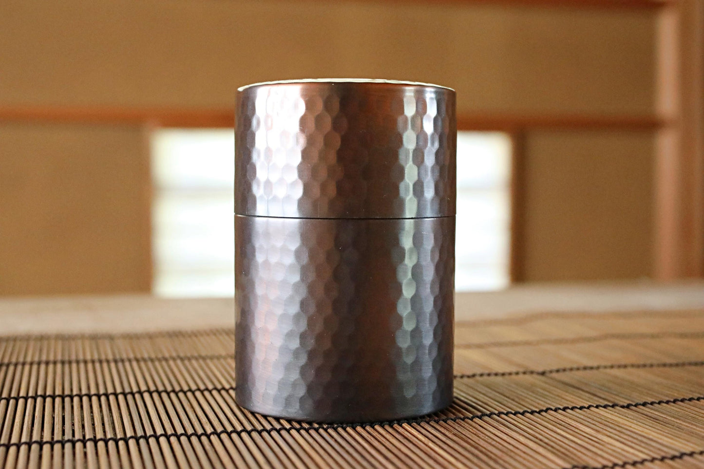 Japanese copperr tea caddy, leaf canister with double lids, hand hammered , metal handcraft H4.1×2.8in/H10.4×7.1cm
