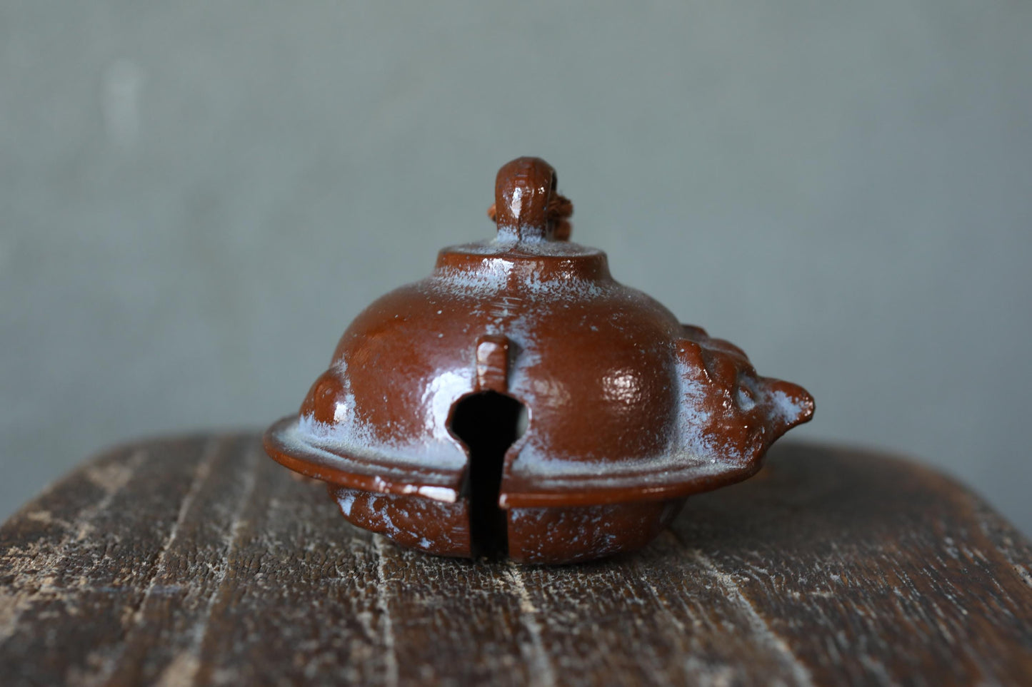 Japanese vintage metal bell Teapot fused with a racoon dog doll ornament Paper weight, Japanese ornament small bell H2.4×3.2in/H6×8.2cm