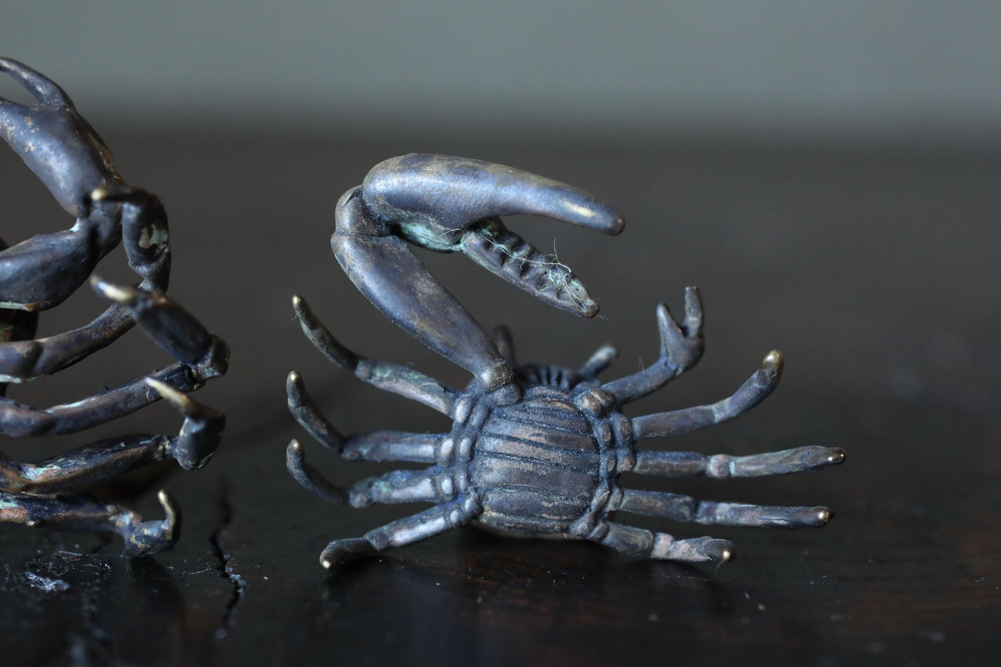 Fine! Japanese vintage bronze Crab family mini small dolls for IKEBANA/ BONSAI / BONKEI Miniature Landscapes art 0.8×2.2in/2×5.5cm